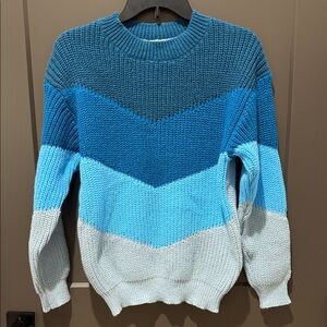 Multi Colored Blue Chevron Knit Sweater - Small